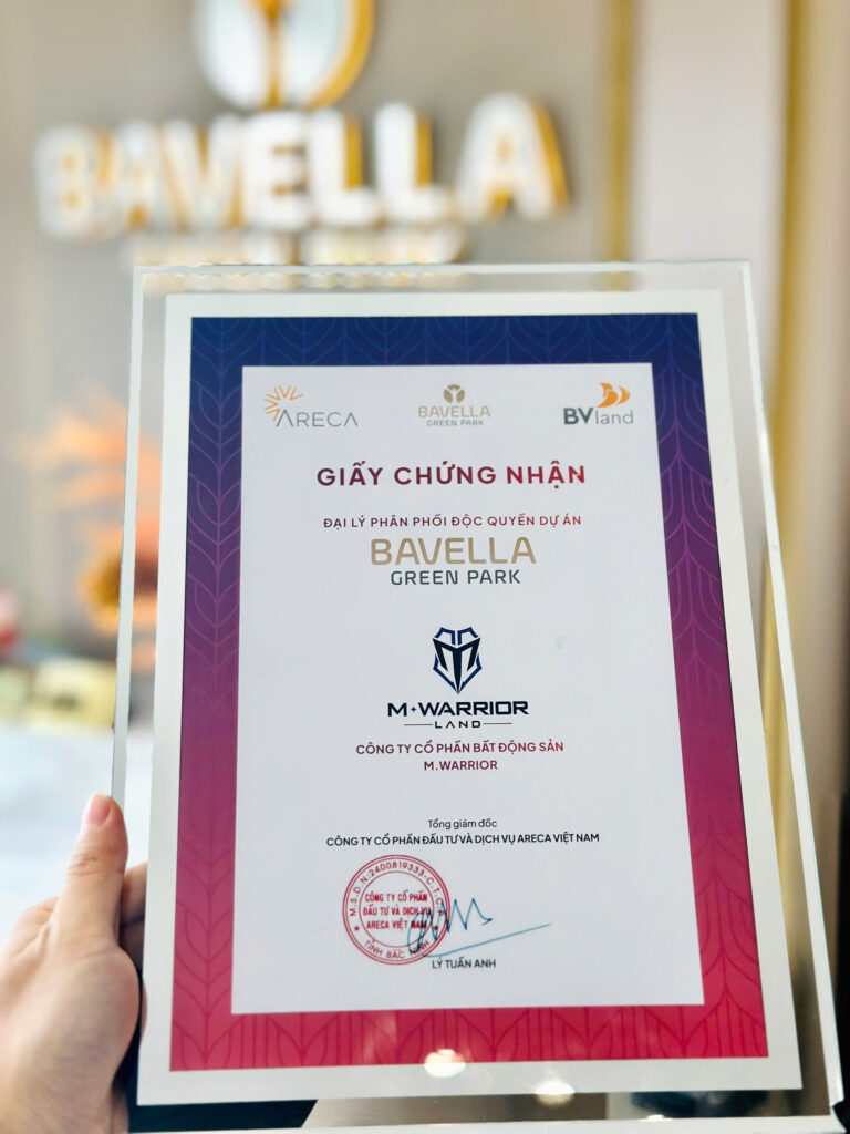 CHỨNG NHẬN ĐẠI LÝ PHÂN PHỐI ĐỘC QUYỀN DỰ ÁN BAVELLA GREEN PARK award