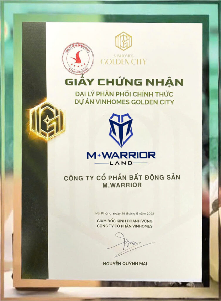 CHỨNG NHẬN ĐẠI LÝ PHÂN PHỐI CHÍNH THỨC DỰ ÁN VINHOMES GOLDEN CITY award