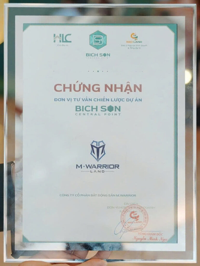 CHỨNG NHẬN ĐƠN VỊ TƯ VẤN CHIẾN LƯỢC DỰ ÁN BÍCH SƠN CENTRAL POINT award