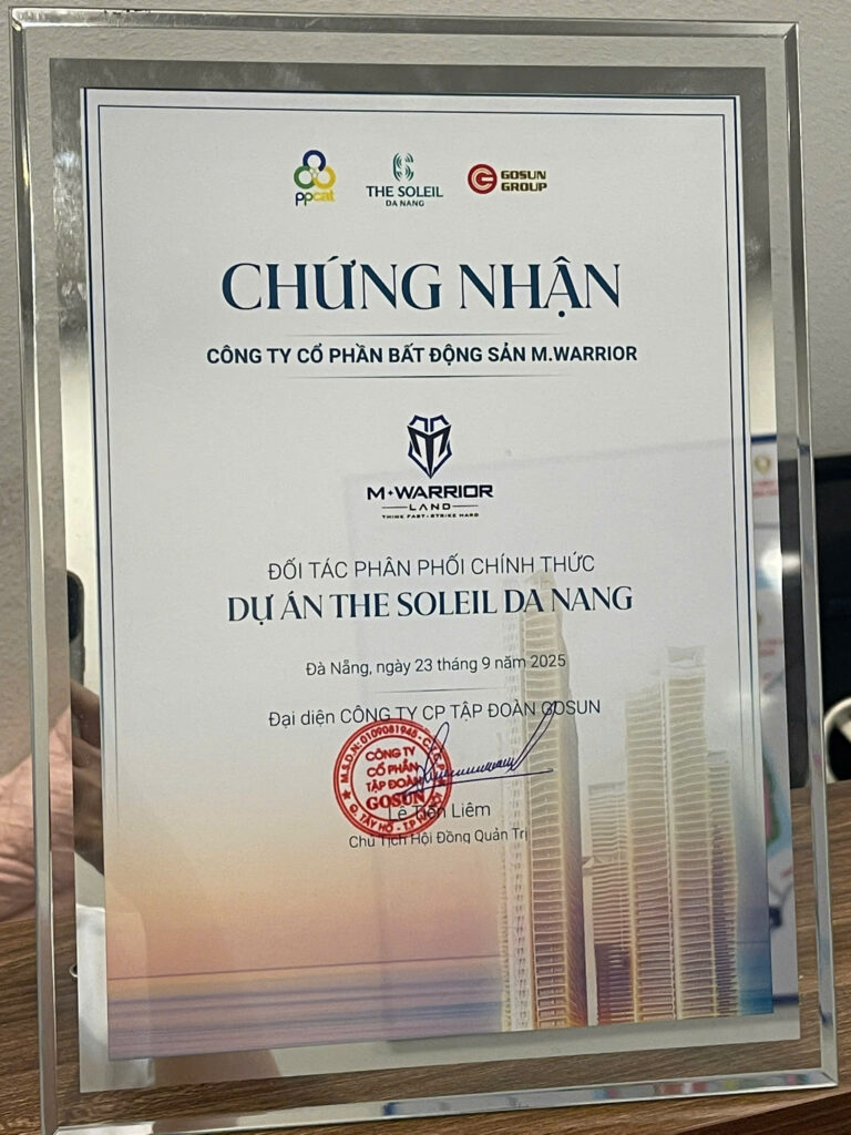 CHỨNG NHẬN ĐỐI TÁC PHÂN PHỐI CHÍNH THỨC DỰ ÁN THE SOLEIL ĐÀ NẴNG award