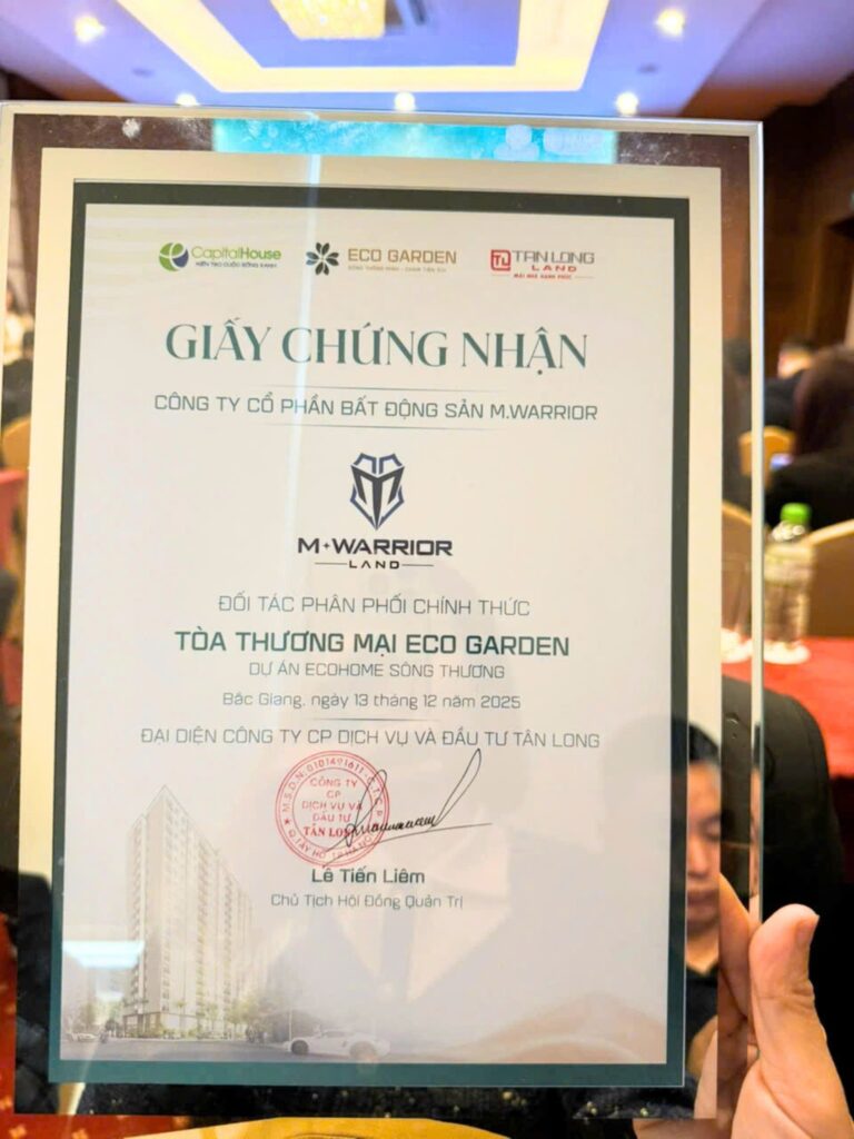 GIẤY CHỨNG NHẬN ĐỐI TÁC PHÂN PHỐI CHÍNH THỨC TÒA THƯƠNG MẠI ECO GARDEN award